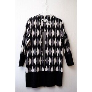 Vintage Around Town Diamond Argyle black and white open cardigan sweater long 10